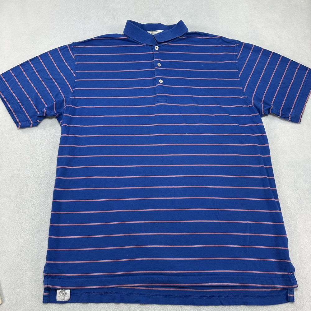 Peter Millar Polo Shirt Mens Large Blue Pink Stripe 100% Cotton‎ Golf Casual